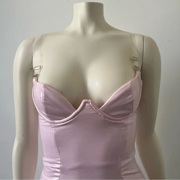 **SOLD*** Oh Polly Pastel Pink Vinyl Bodycon Mini Dress - Picture 3 of 10